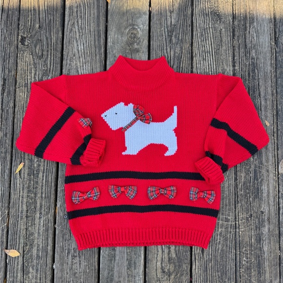Vintage Sweaters - 1980s Vintage Spice of Life Scotty Dog Plaid Bows Pullover Sweater